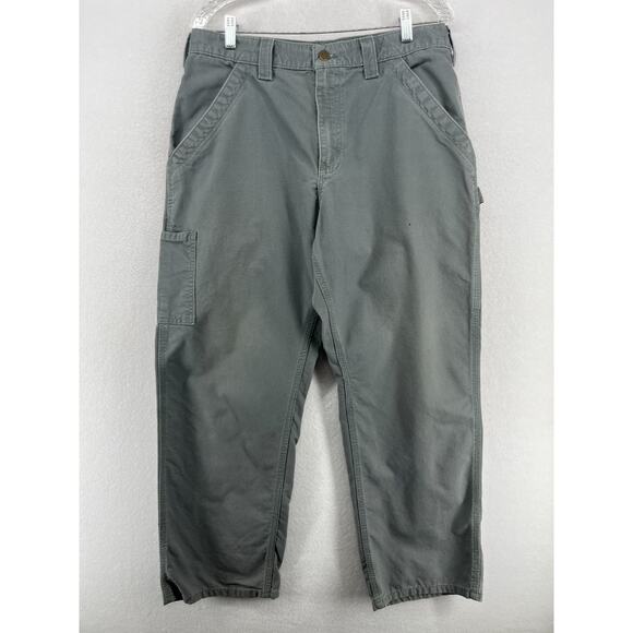 CARHARTT Pants Men 34x30 B151 Carpenter Dungaree Fit Utility Cotton Canvas Gray - Picture 2 of 15